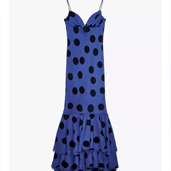 Zara Elegant Blue Maxi Dress with Black Dots - Picture 2 of 3
